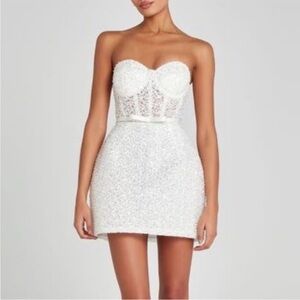 NADINE MERABI Women's White Alice Embellished Belted Cocktail Minidress